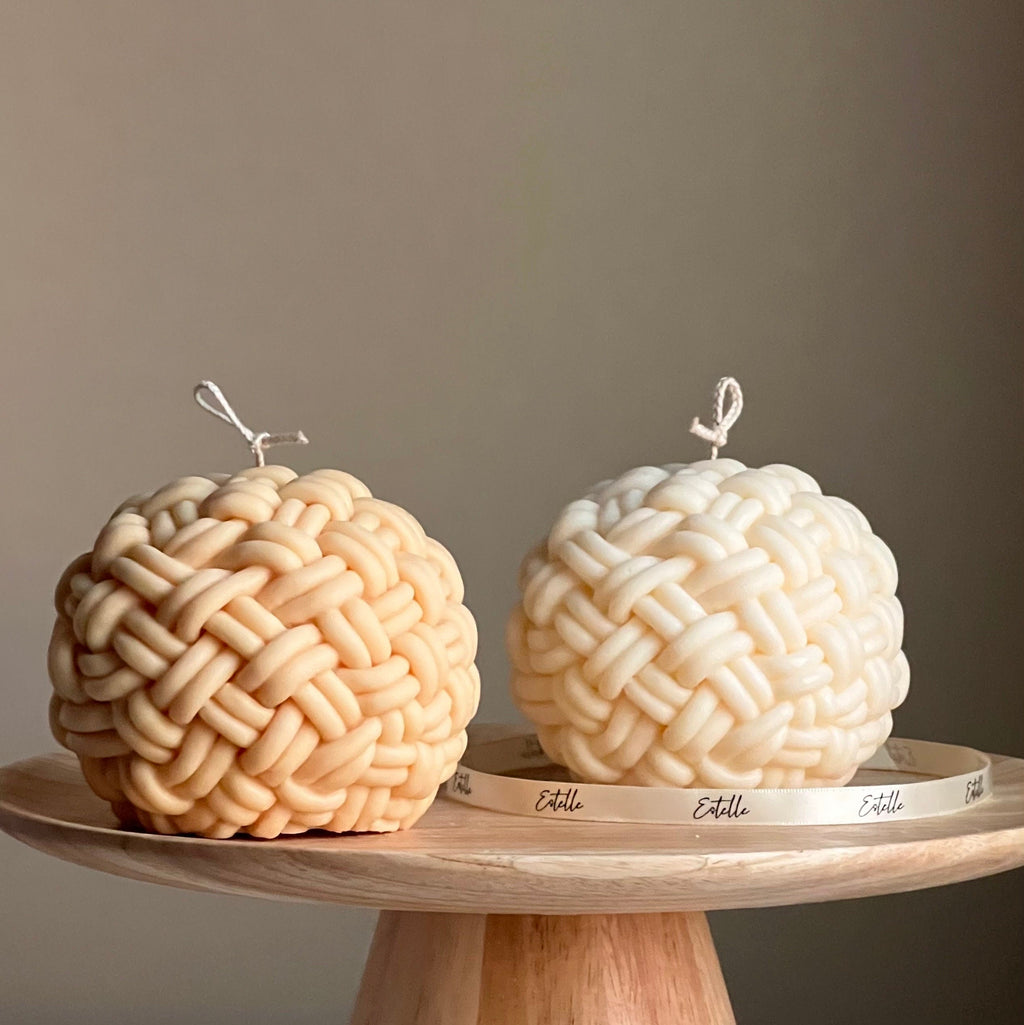 Bougie pelote de laine faite à la main : décor tendance en corde, végane, pour la maison