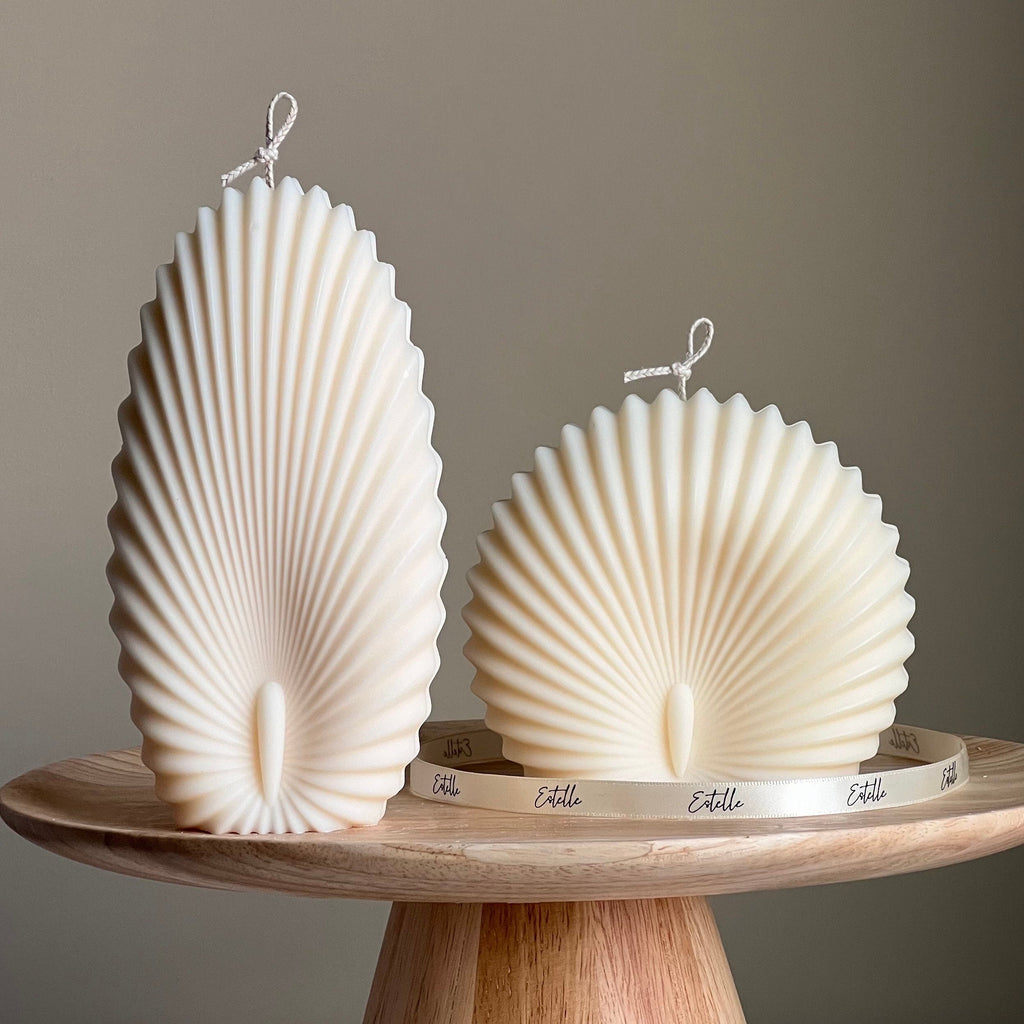 Duo de bougies coquillage : bougies décoratives en cire de soja en forme de palourdes