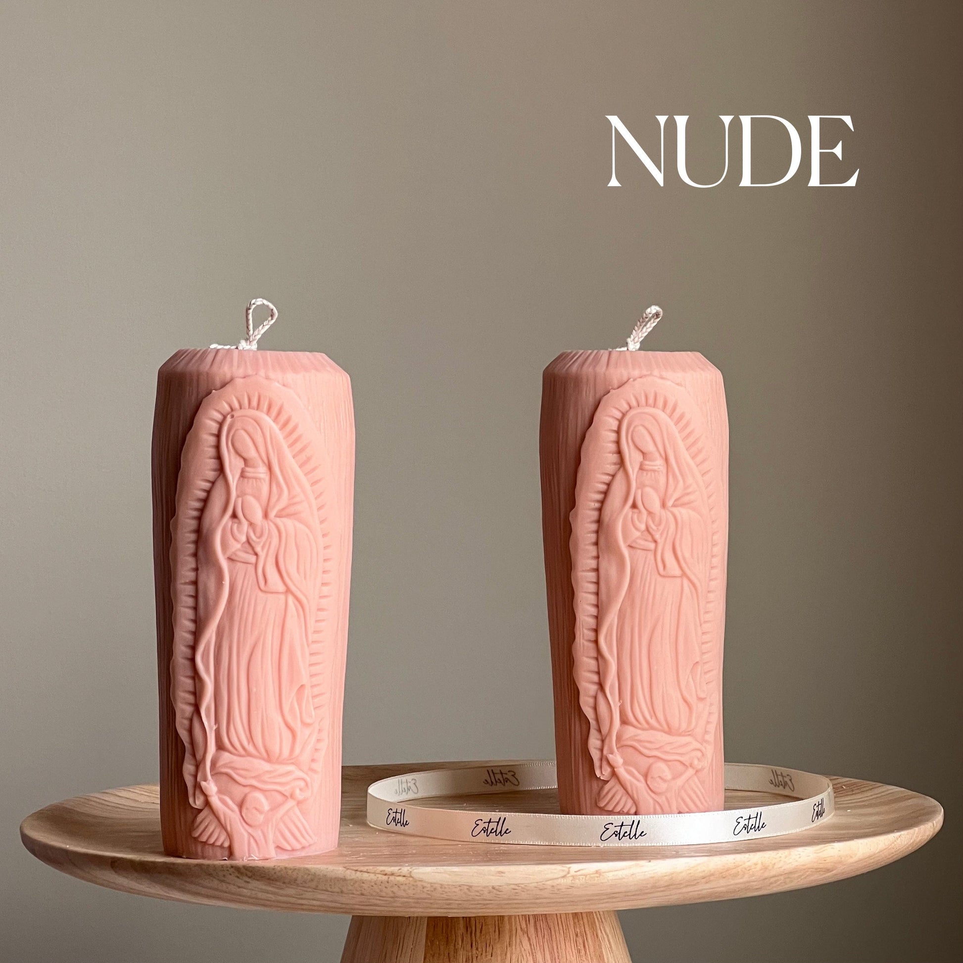 Mother Mary Soy Pillar Candle: Sculptural Catholic Candle