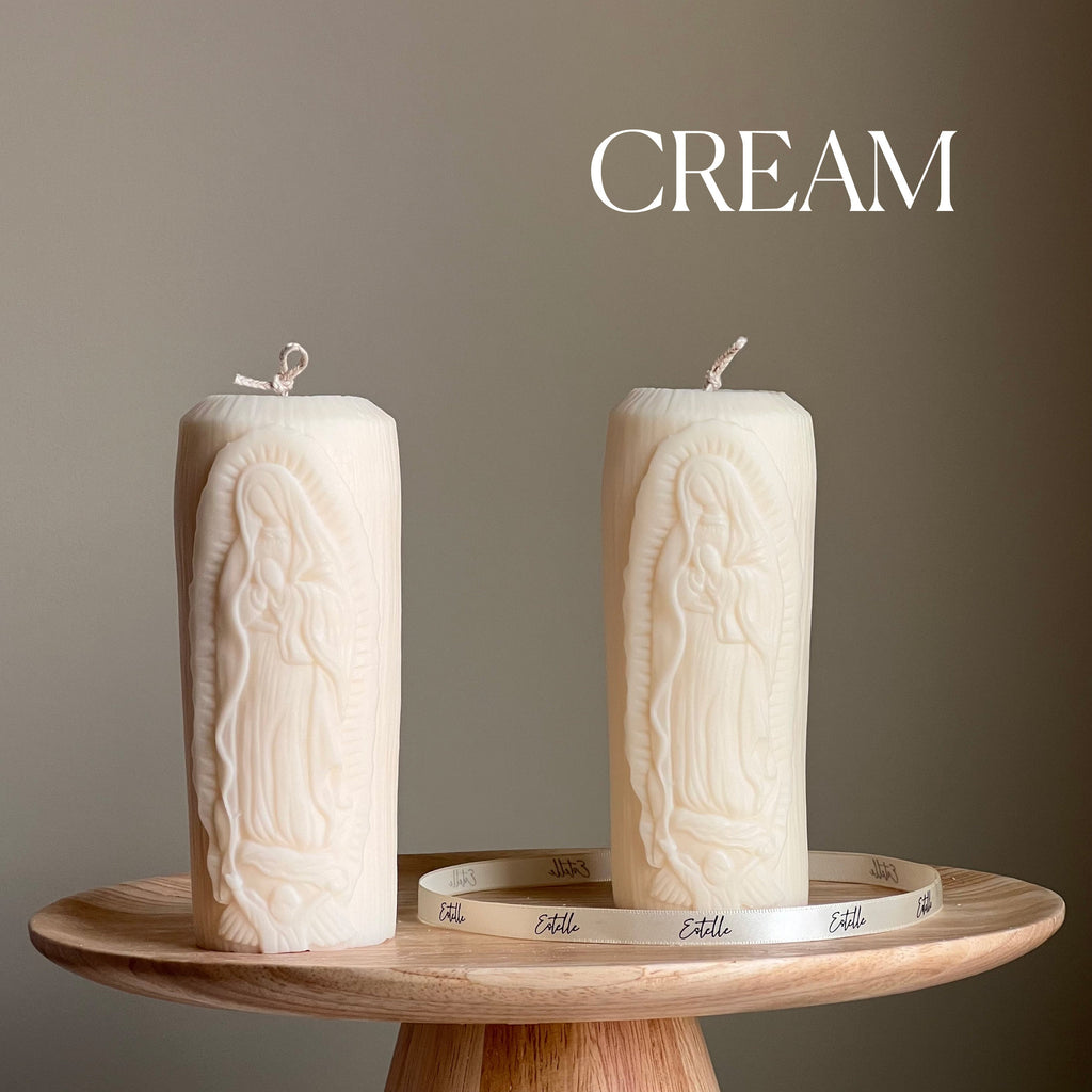 Mother Mary Soy Pillar Candle: Sculptural Catholic Candle