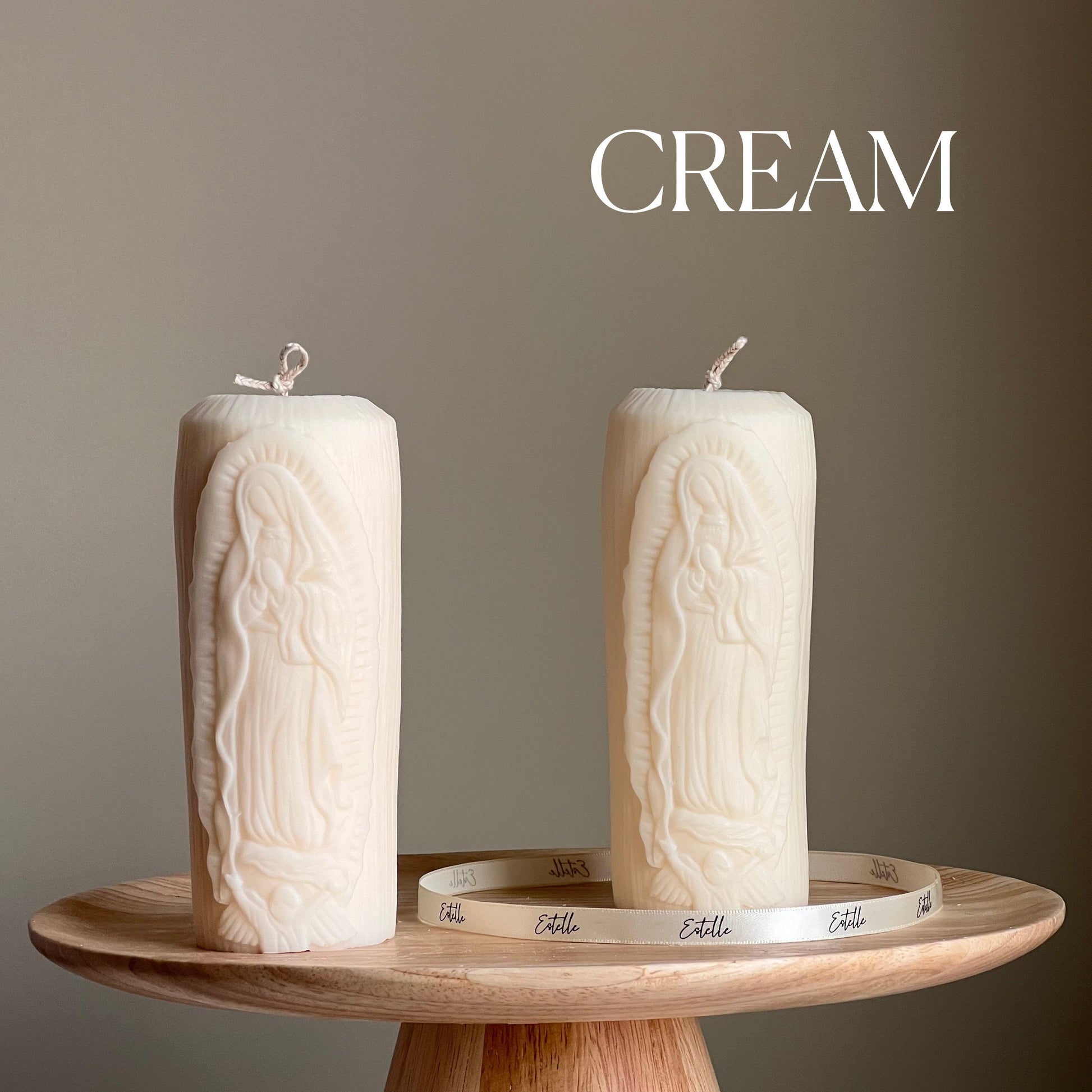 Mother Mary Soy Pillar Candle: Sculptural Catholic Candle