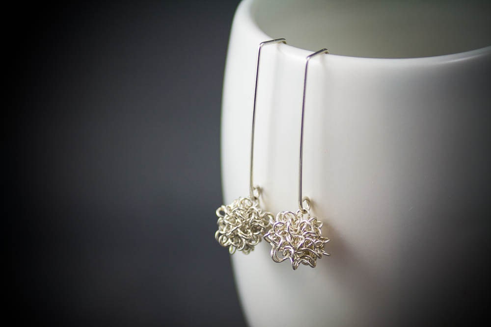 Boucles d'oreilles boule en argent, cadeau pour passionné de sciences, bijoux de physique pour femme, boucles d'oreilles en argent recyclé, cadeau de physique quantique