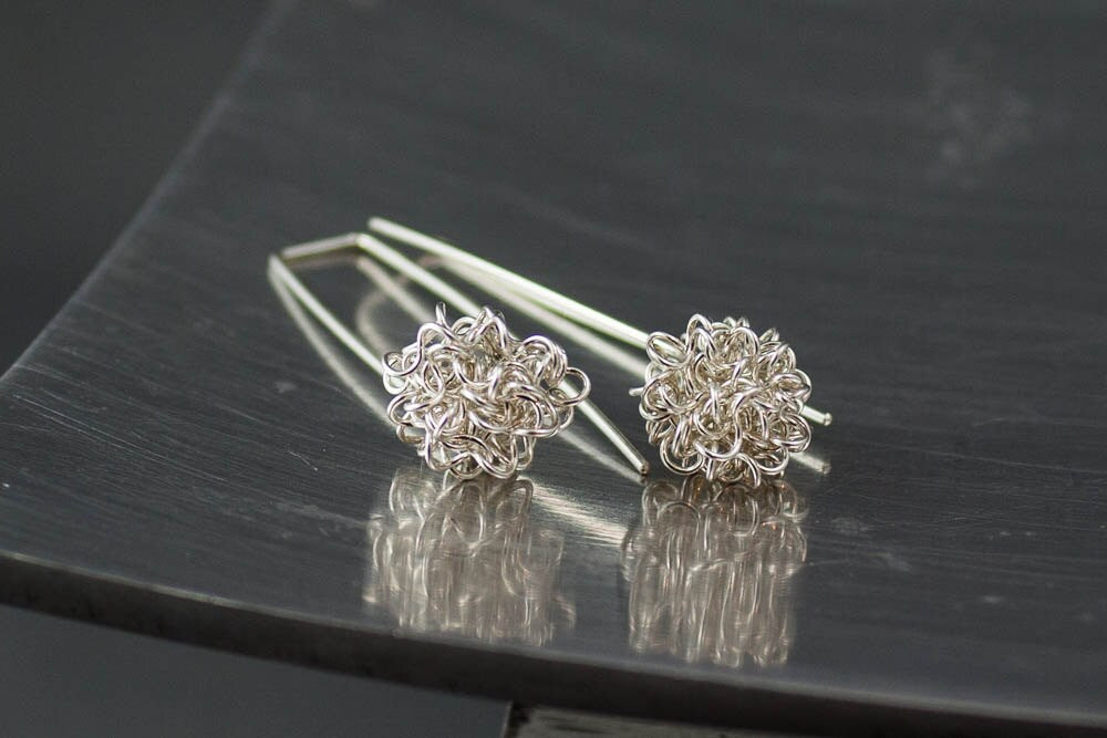 Boucles d'oreilles boule en argent, cadeau pour passionné de sciences, bijoux de physique pour femme, boucles d'oreilles en argent recyclé, cadeau de physique quantique