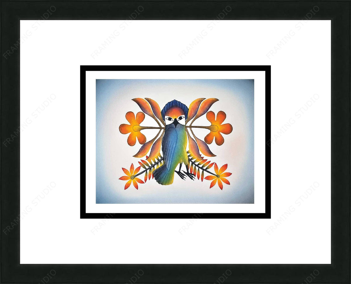 Grande entrée, 2008 (eau-forte et aquatinte) par Kenojuak Ashevak, carte d'art inuit autochtone, décor autochtone, carte d'art encadrée