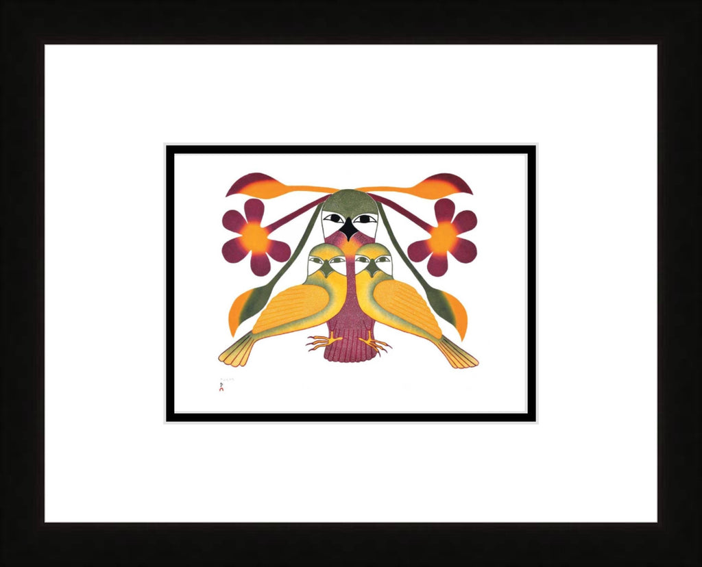 Resplendent Owls, 2005 (Stonecut And Stencil) by Kenojuak Ashevak, Indigenous Inuit Art Card, Aboriginal Decor, Framed Art Card
