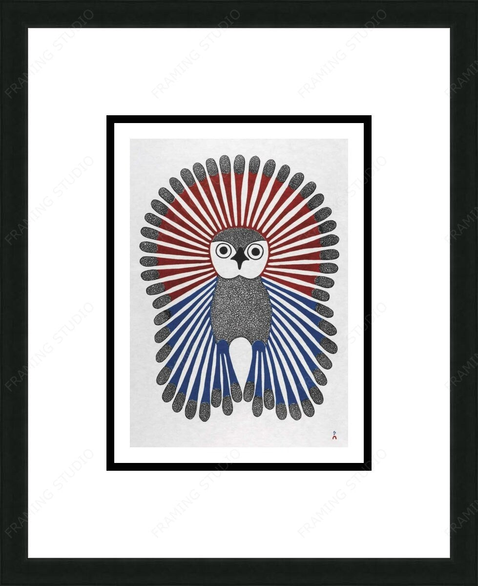 Jeune Hibou Éclatant, 2001 par Kenojuak Ashevak, carte d'art autochtone inuite, décor autochtone, carte d'art encadrée