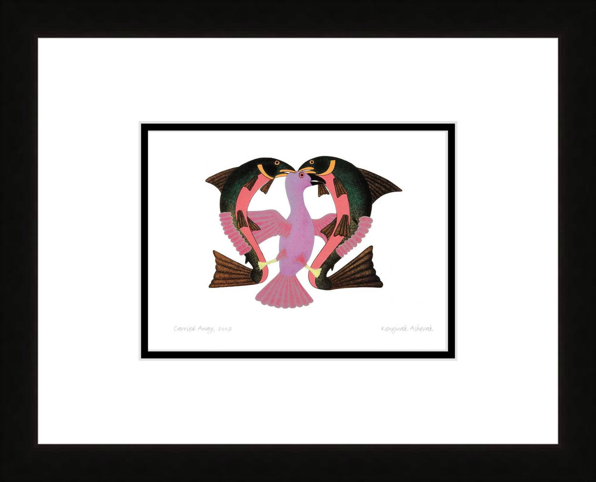 Carried Away, 2007 by Kenojuak Ashevak, Indigenous Inuit Art Card, Aboriginal Decor, Framed Art Card