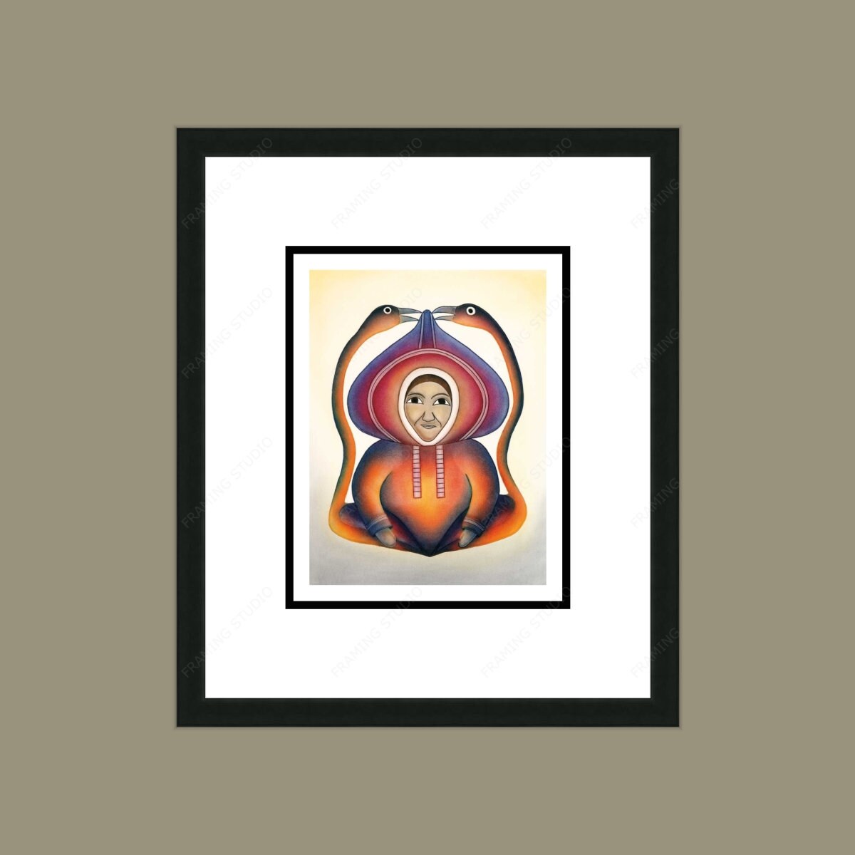 Repos paisible par Kenojuak Ashevak, Carte d'art autochtone inuit, Décor autochtone, Carte d'art encadrée