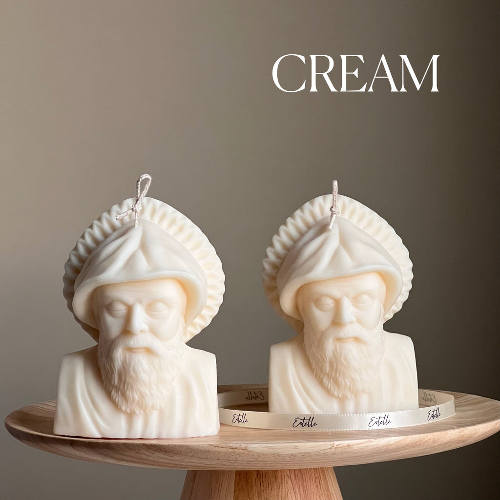 Bougie buste Saint Charbel : bougie pilier en cire de soya sculpturale