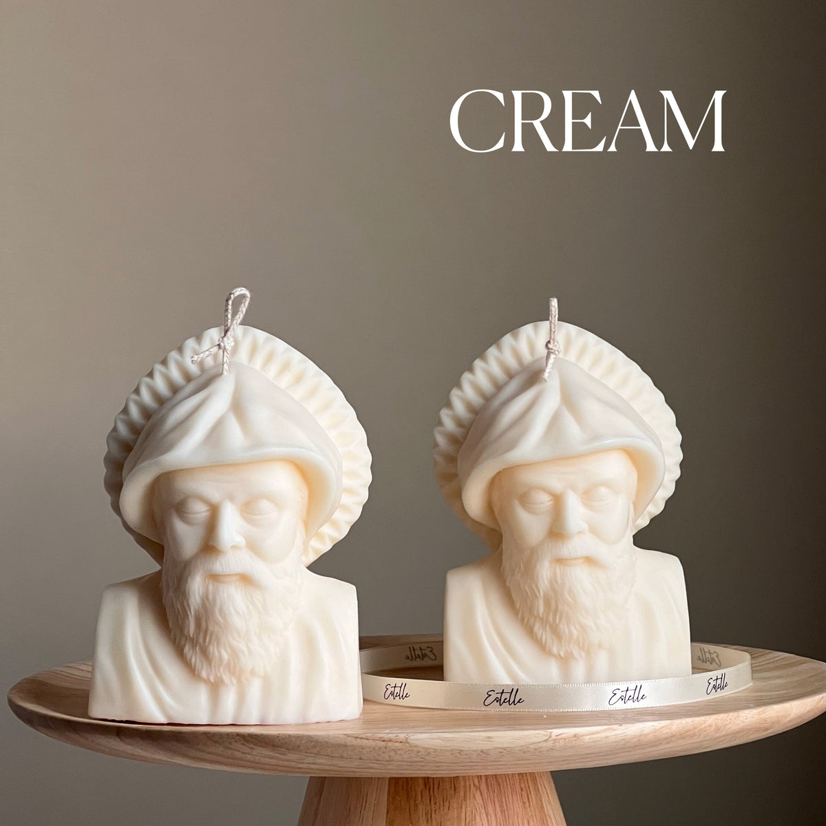 Bougie buste Saint Charbel : bougie pilier en cire de soya sculpturale