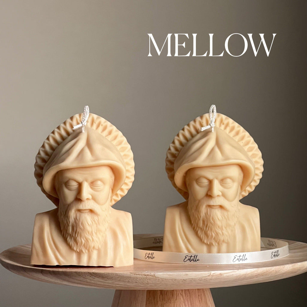 Bougie buste Saint Charbel : bougie pilier en cire de soya sculpturale