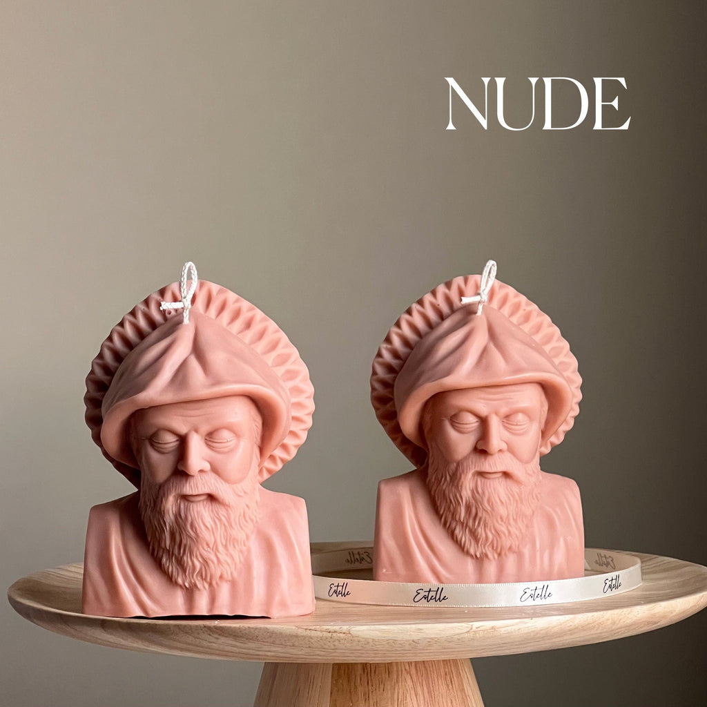 Bougie buste Saint Charbel : bougie pilier en cire de soya sculpturale