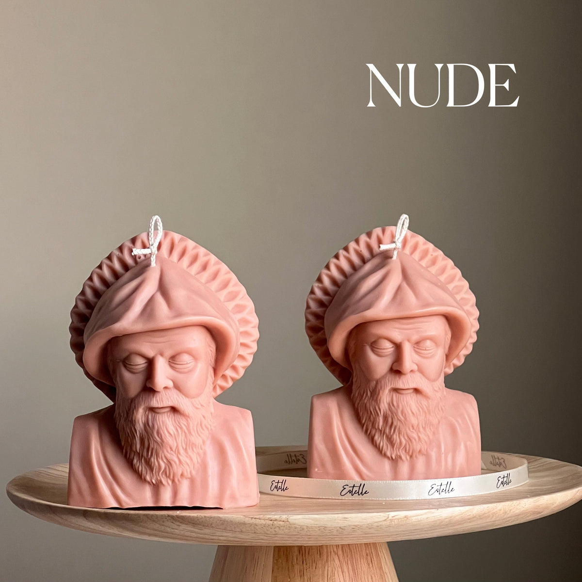 Bougie buste Saint Charbel : bougie pilier en cire de soya sculpturale