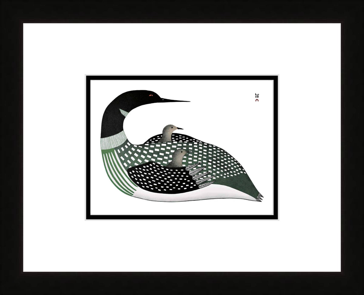 Cradled Loons, 2009 by Ningiukulu Teevee, Indigenous Inuit Art Card, Aboriginal Decor, Framed Art Card