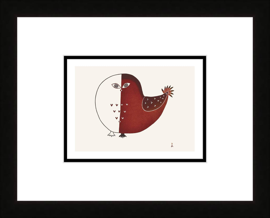 Hibou Nouveau-Né, 2006 par Ningiukulu Teevee, carte d'art autochtone inuite, décor autochtone, carte d'art encadrée