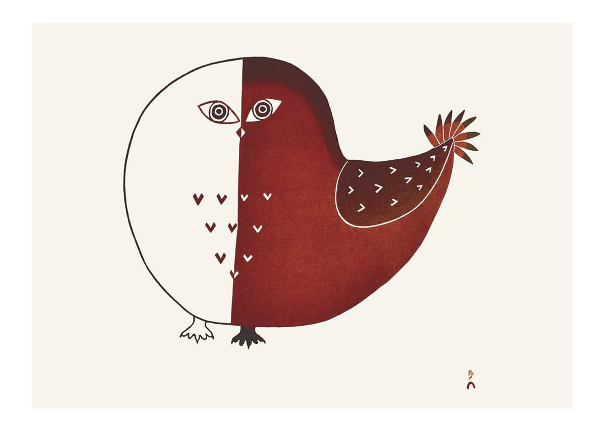 Hibou Nouveau-Né, 2006 par Ningiukulu Teevee, carte d'art autochtone inuite, décor autochtone, carte d'art encadrée