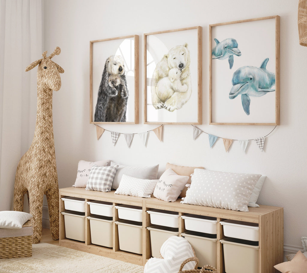 Affiche murale Bébé loutre de mer et sa maman