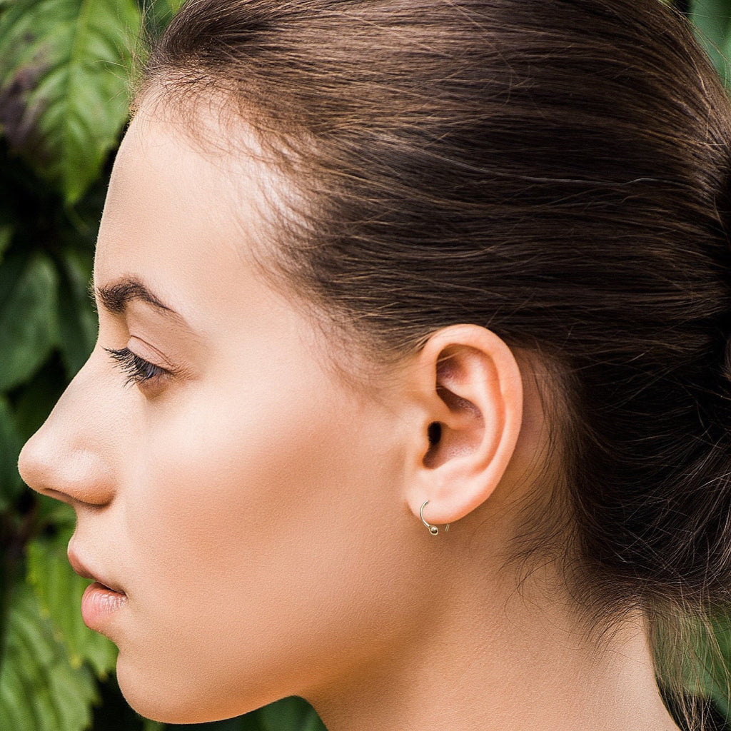 14k Gold Ball Hoop Earrings: Minimalist Huggie Earrings (3/8" 10mm)