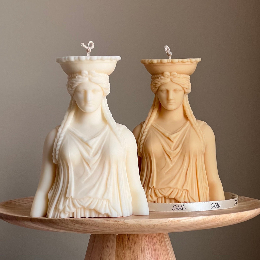 Caryatid Statue Candle: Sculptural Soy Wax Pillar Candle