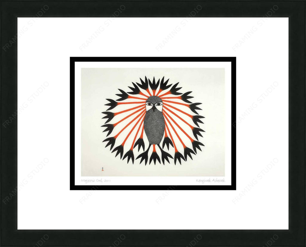 Majestic Owl, 2011 par Kenojuak Ashevak, carte d'art autochtone inuit, décor autochtone, carte d'art encadrée