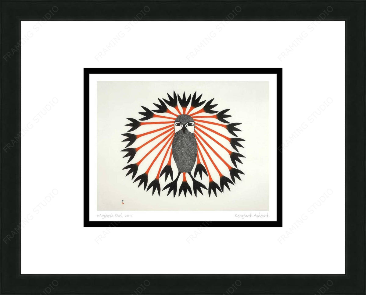 Majestic Owl, 2011 par Kenojuak Ashevak, carte d'art autochtone inuit, décor autochtone, carte d'art encadrée
