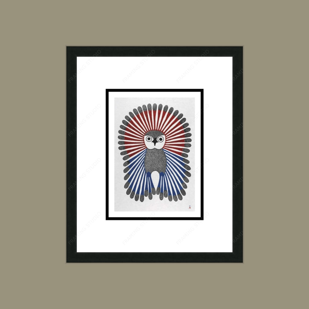 Jeune Hibou Éclatant, 2001 par Kenojuak Ashevak, carte d'art autochtone inuite, décor autochtone, carte d'art encadrée