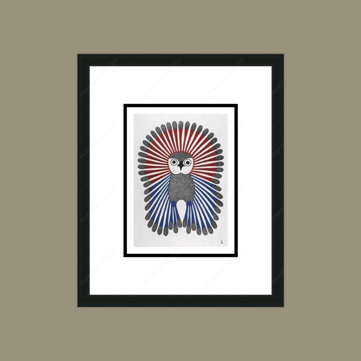 Jeune Hibou Éclatant, 2001 par Kenojuak Ashevak, carte d'art autochtone inuite, décor autochtone, carte d'art encadrée