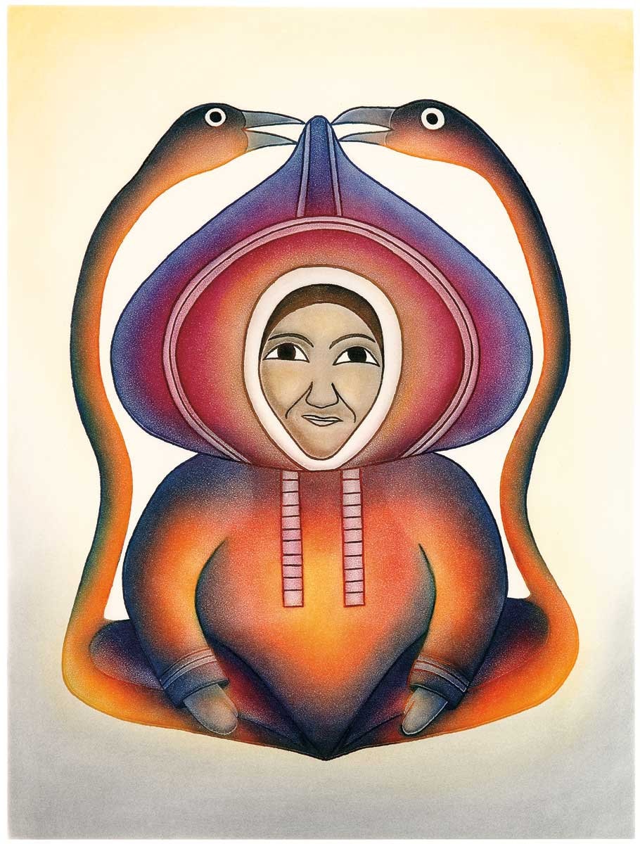 Repos paisible par Kenojuak Ashevak, Carte d'art autochtone inuit, Décor autochtone, Carte d'art encadrée