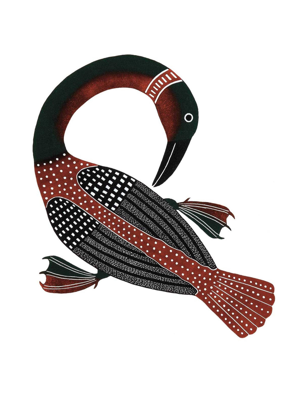 Preening Loon par Kenojuak Ashevak, carte d'art inuit autochtone, décor autochtone, carte d'art encadrée