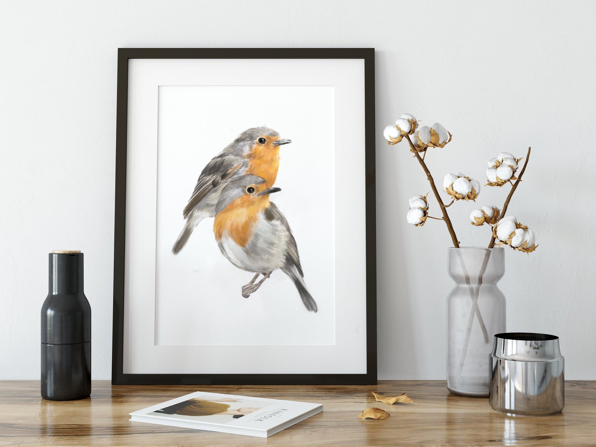 Affiche « Rouge-gorge » : Décoration murale scandinave pour couples