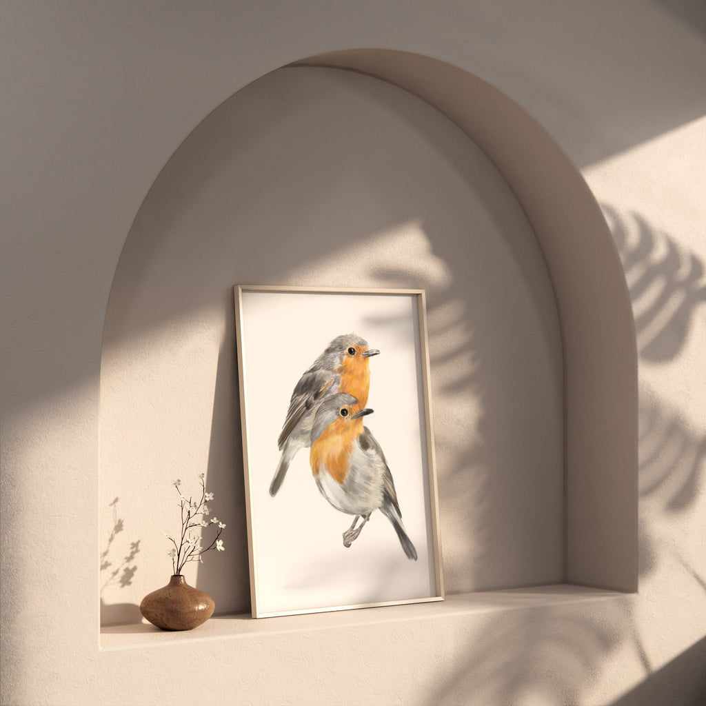 Affiche « Rouge-gorge » : Décoration murale scandinave pour couples