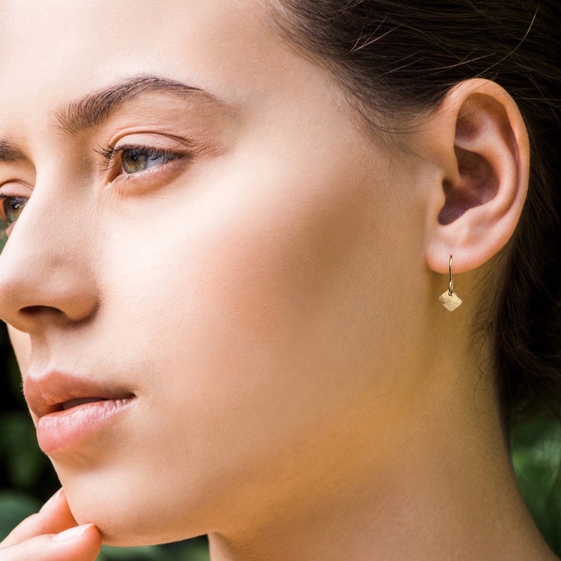 24K Gold Hammered Square Earrings: Minimalist Geometric Artisan Jewelry