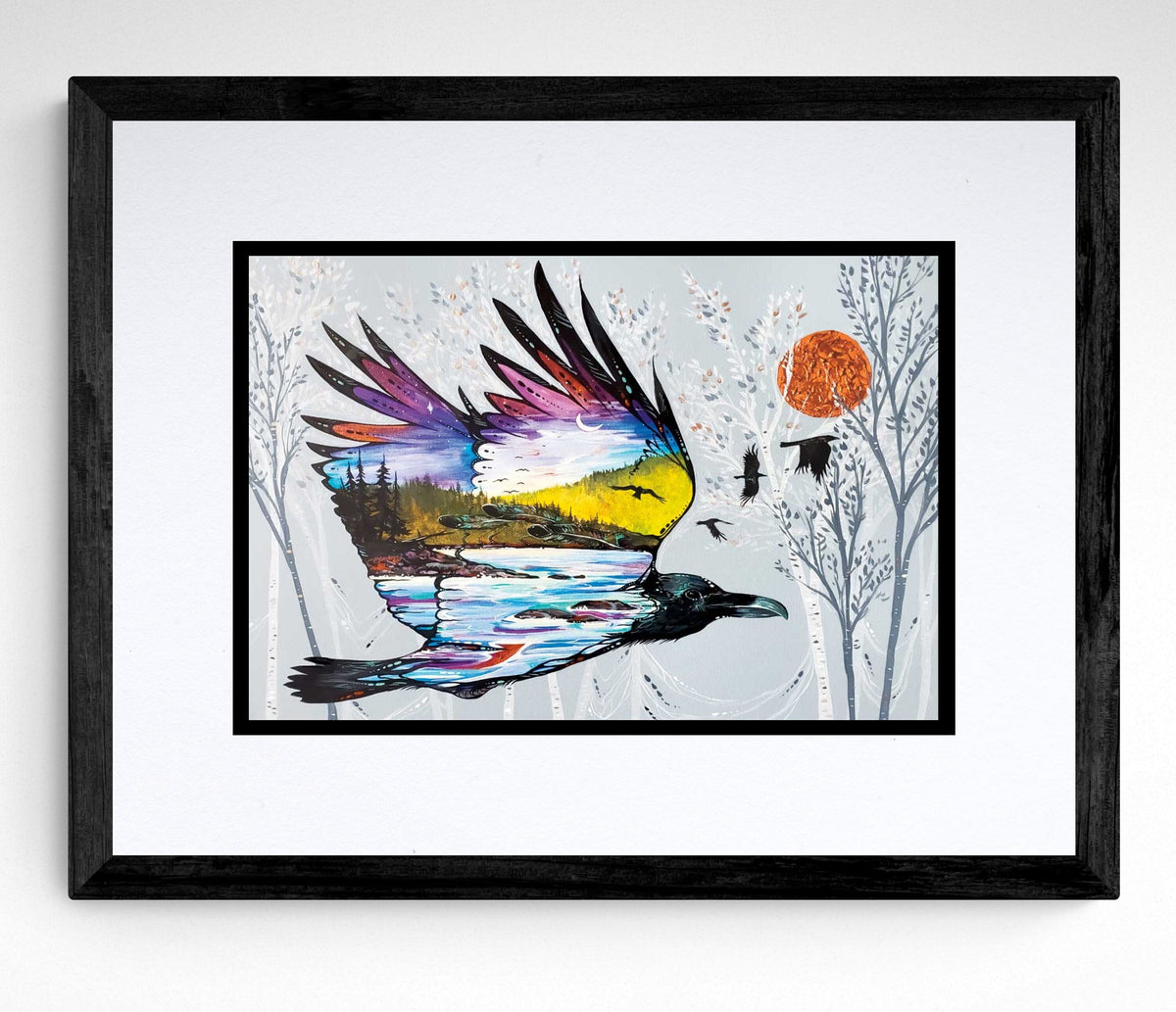Raven's Flight par Carla Joseph, Estampe d'art autochtone, Premières Nations, Amérindiens, Cri, Métis, Art encadré