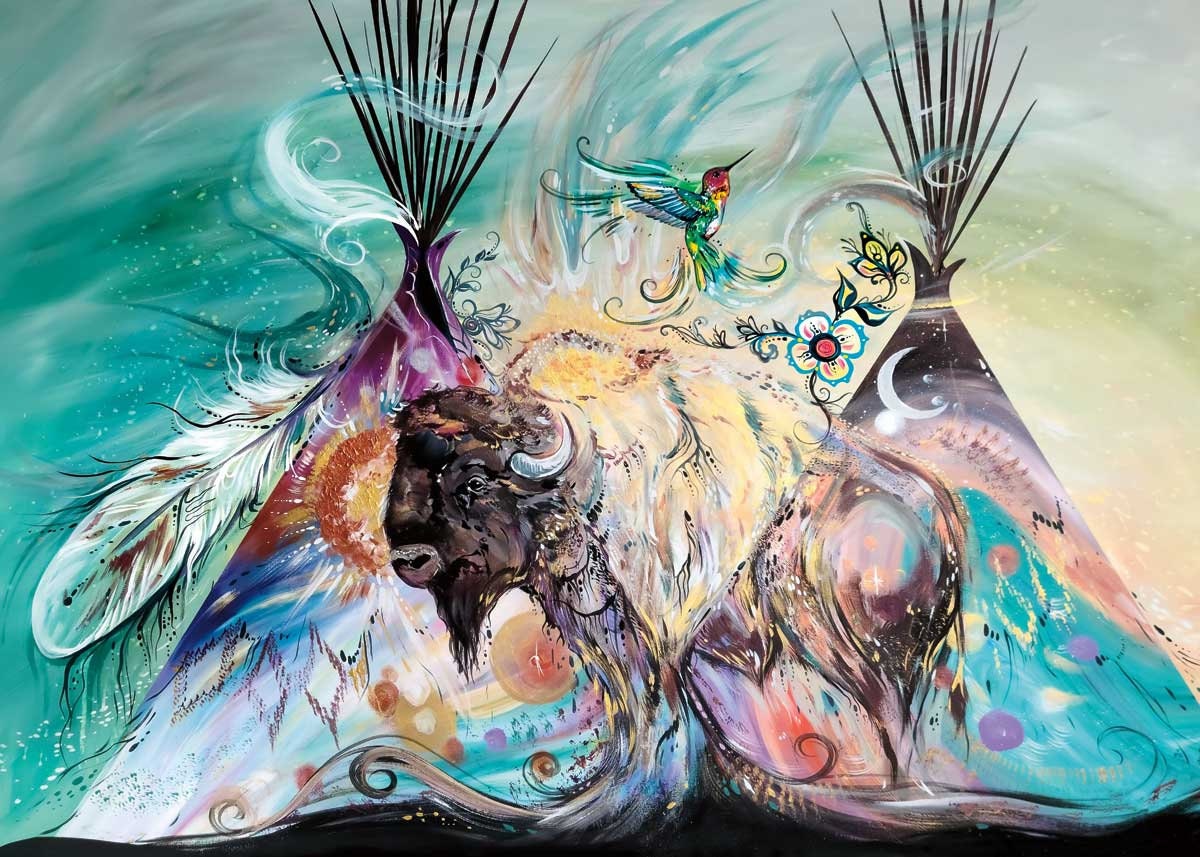 Puissant bison par Carla Joseph, impression d'art autochtone, Premières Nations, Autochtones d'Amérique, Cris, Métis, art encadré