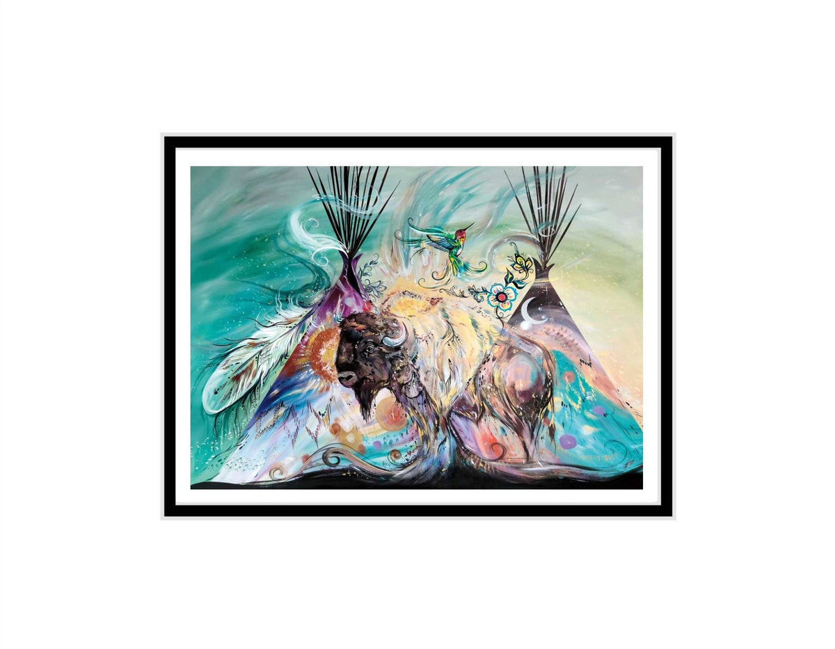 Puissant bison par Carla Joseph, impression d'art autochtone, Premières Nations, Autochtones d'Amérique, Cris, Métis, art encadré
