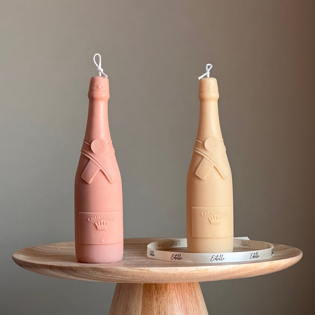 Champagne Bottle Candle: Decorative Soy Pillar Candle