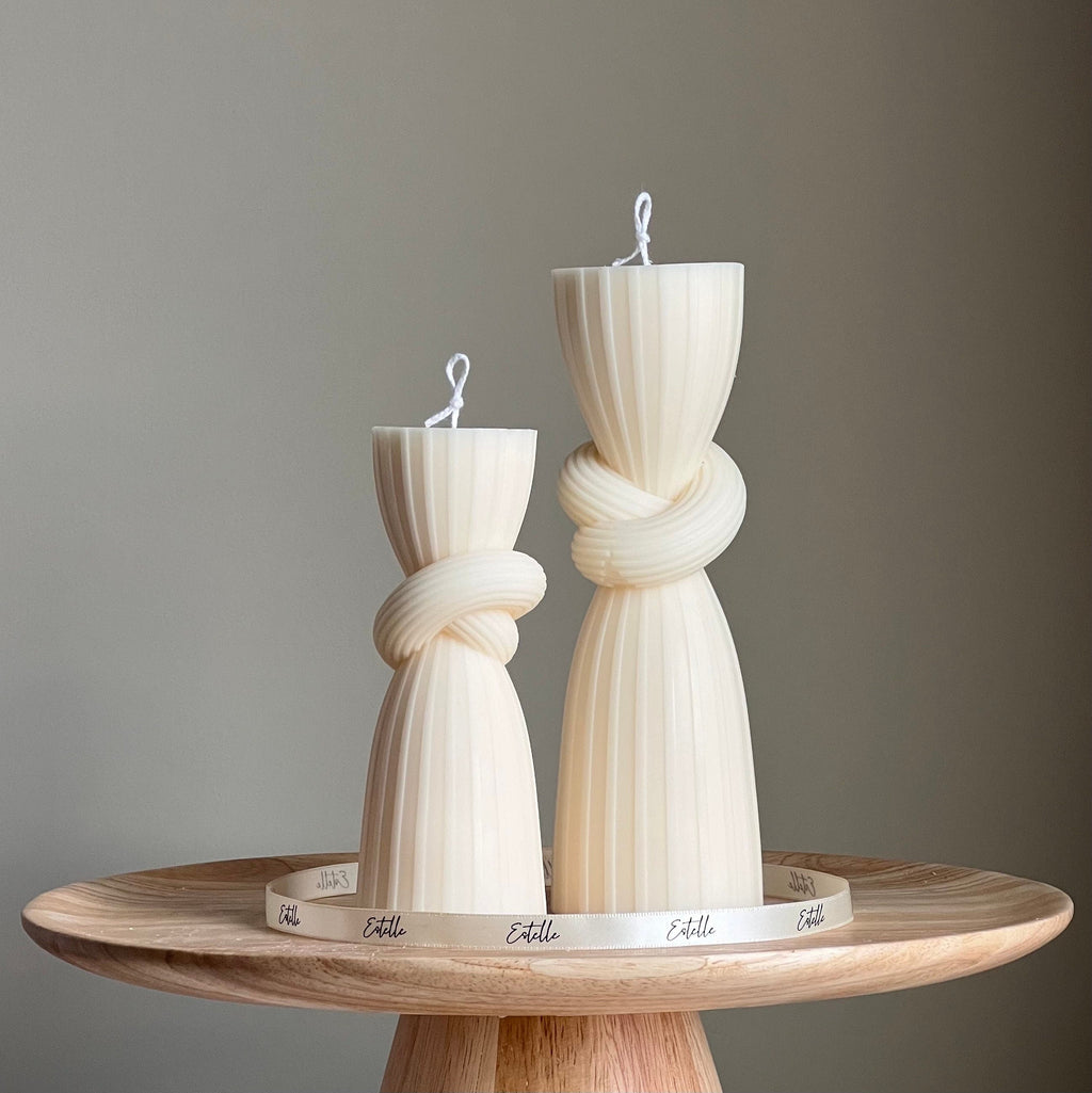 Knot Pillar Candle Set: Ribbed Soy Wax Candle, Home Decor