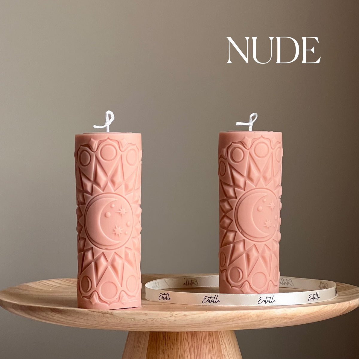 Bougie pilier mandala lune | bougie décorative en cire de soja fait main