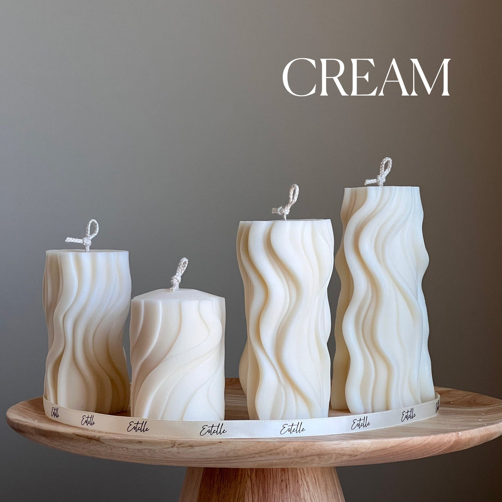 Ribbed Wavy Pillar Candle Set | Unscented Soy Wax, Home Decor