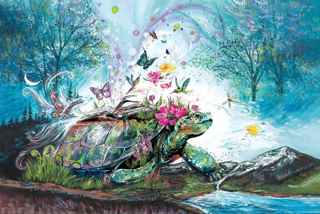 Mystical Turtle par Carla Joseph, estampe d'art autochtone, Premières Nations, Amérindiens, Cris, Métis, œuvre encadrée