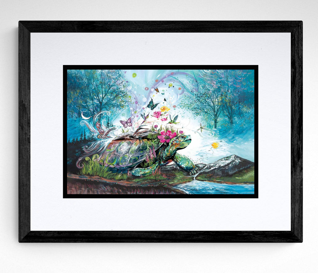 Mystical Turtle par Carla Joseph, estampe d'art autochtone, Premières Nations, Amérindiens, Cris, Métis, œuvre encadrée