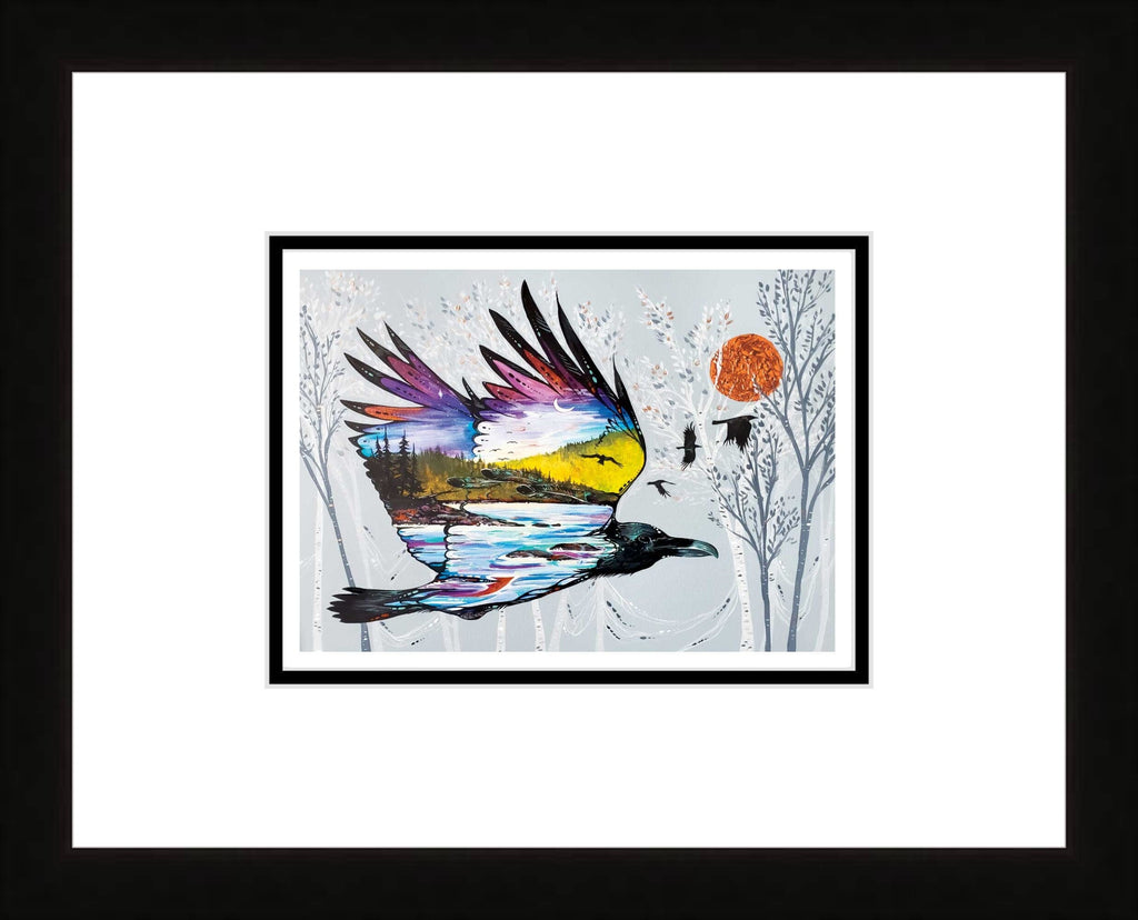 Raven's Flight par Carla Joseph, Estampe d'art autochtone, Premières Nations, Amérindiens, Cri, Métis, Art encadré