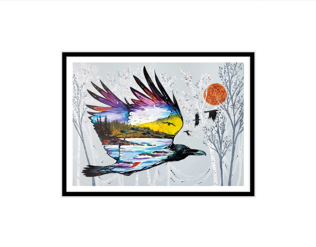 Raven's Flight par Carla Joseph, Estampe d'art autochtone, Premières Nations, Amérindiens, Cri, Métis, Art encadré