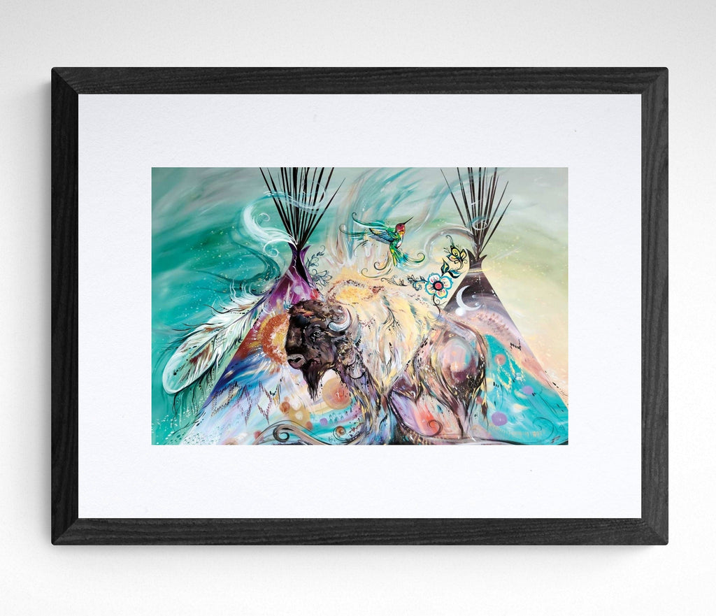 Puissant bison par Carla Joseph, impression d'art autochtone, Premières Nations, Autochtones d'Amérique, Cris, Métis, art encadré