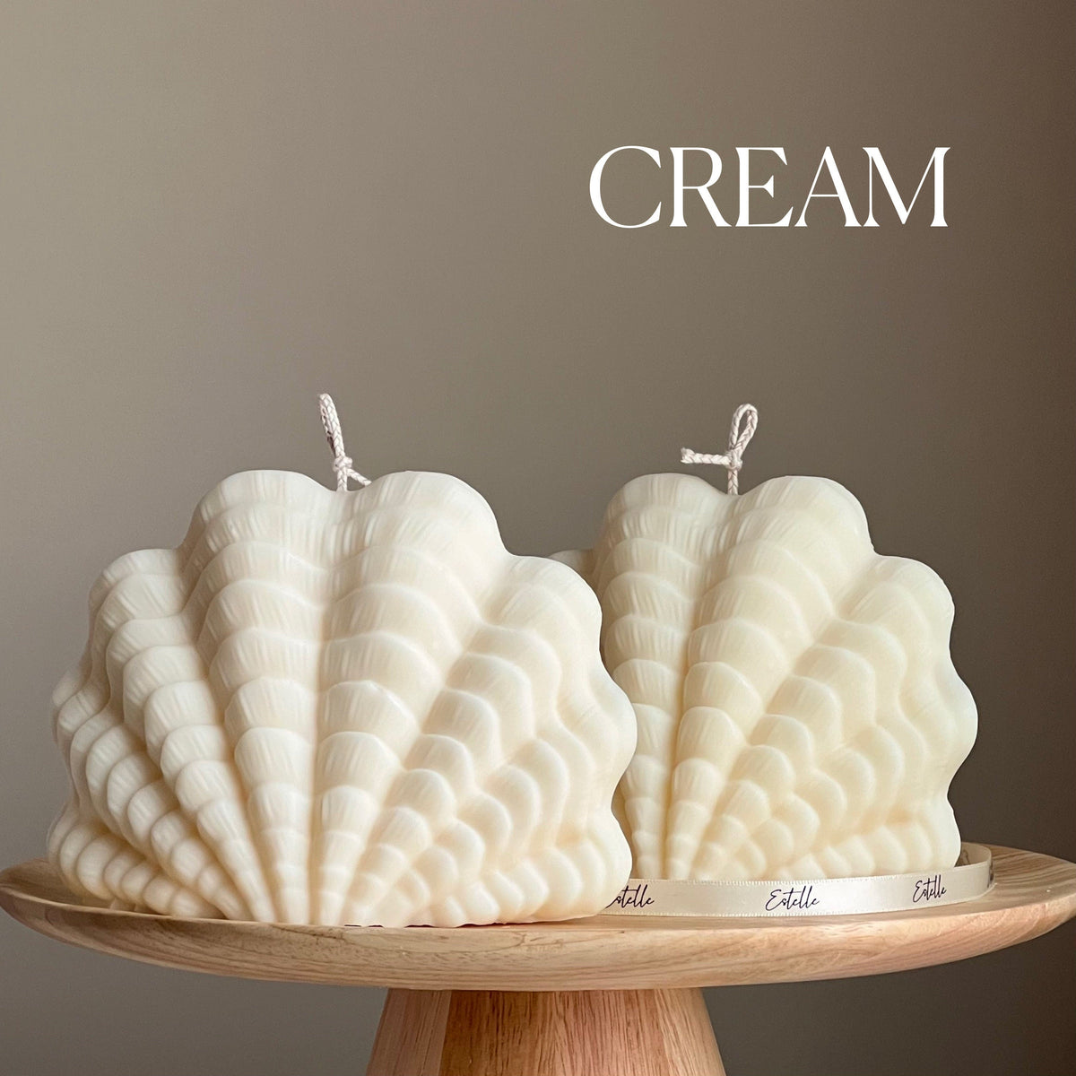 Grande chandelle coquille de palourde : chandelle décorative végane en cire de soya