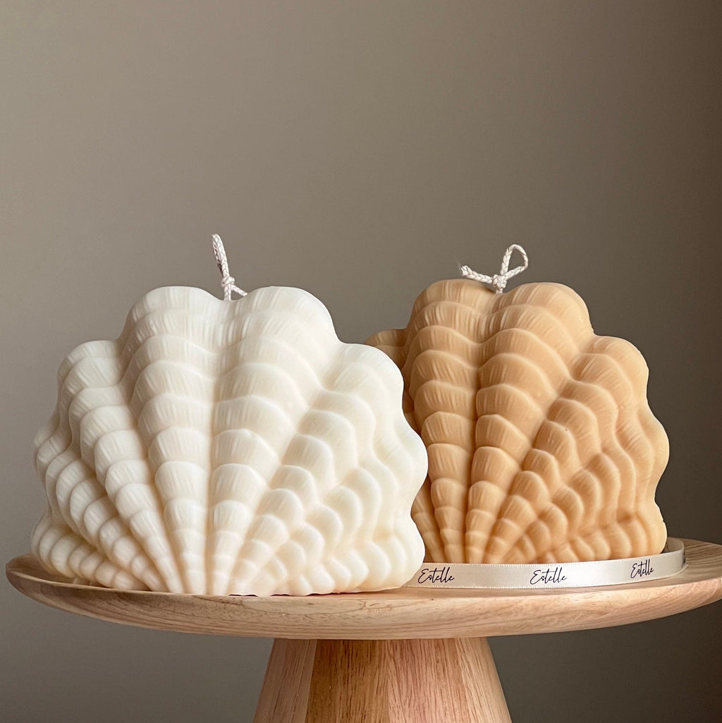 Grande chandelle coquille de palourde : chandelle décorative végane en cire de soya