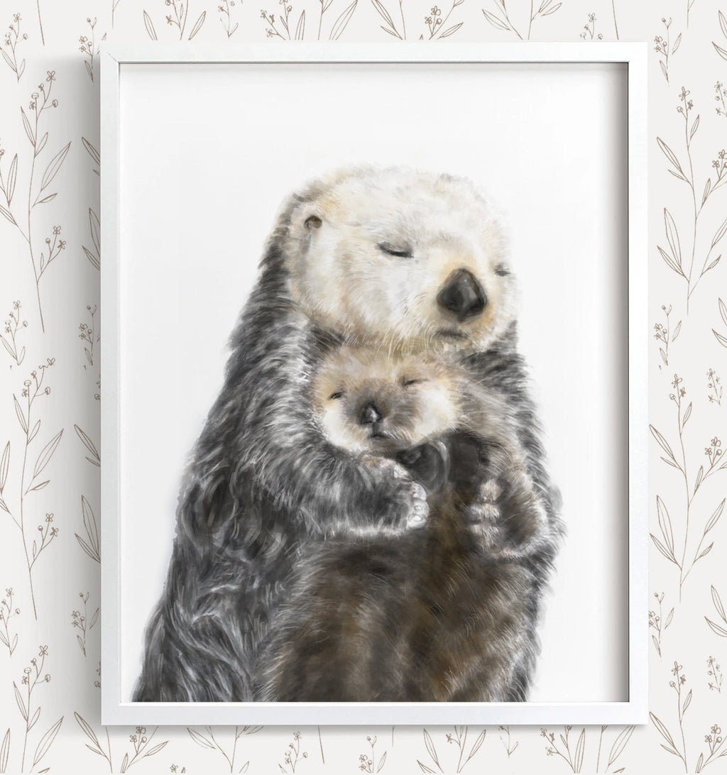 Affiche murale Bébé loutre de mer et sa maman