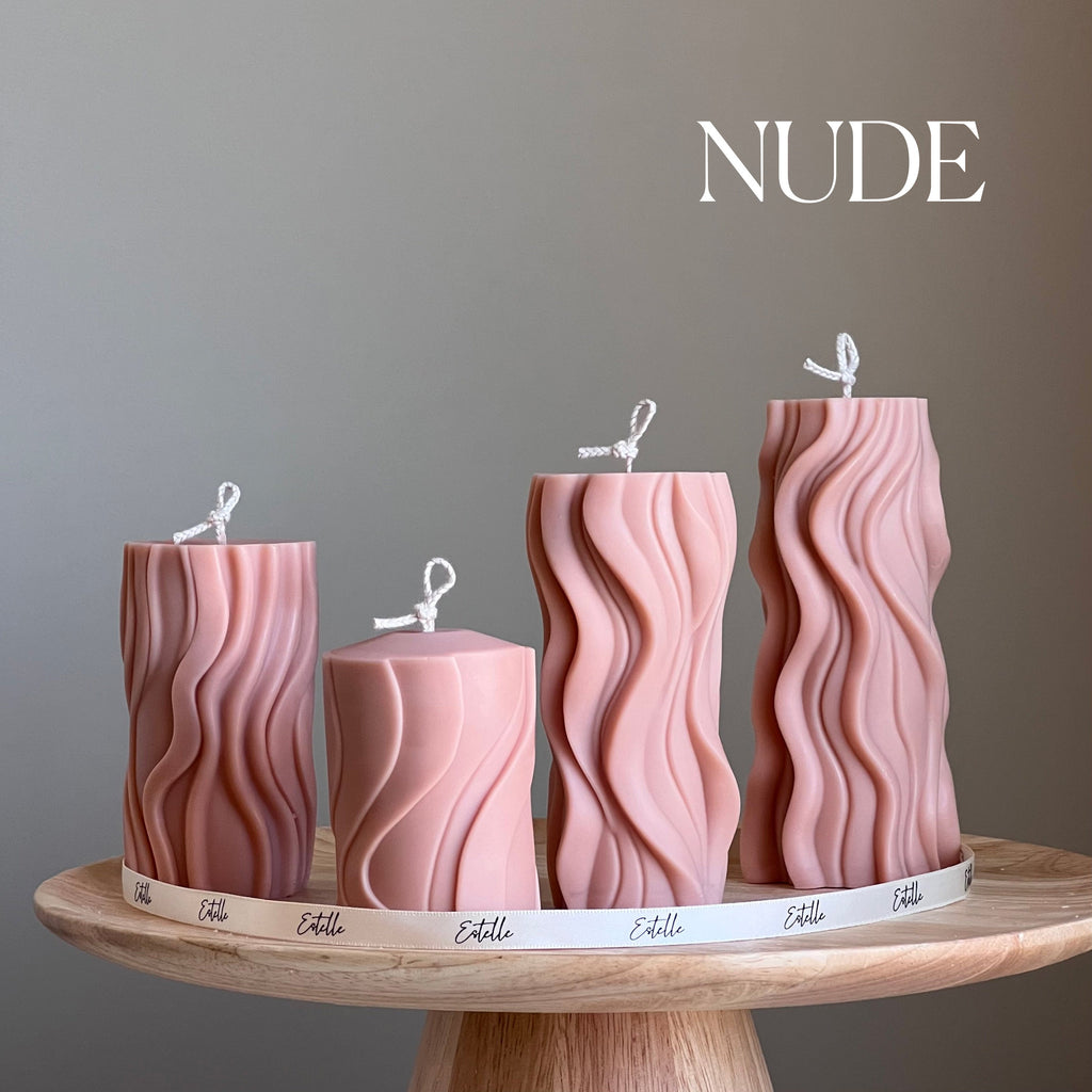 Ribbed Wavy Pillar Candle Set | Unscented Soy Wax, Home Decor