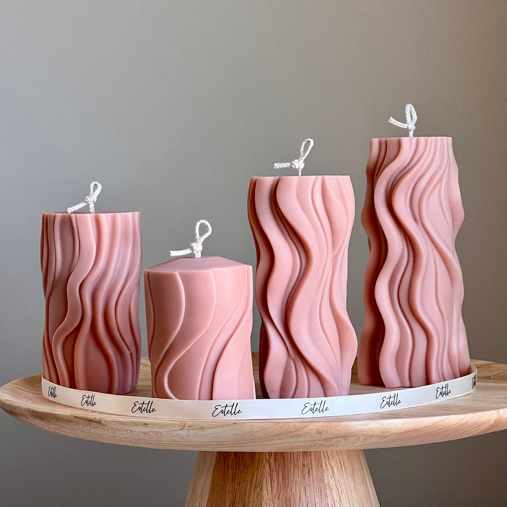 Ribbed Wavy Pillar Candle Set | Unscented Soy Wax, Home Decor