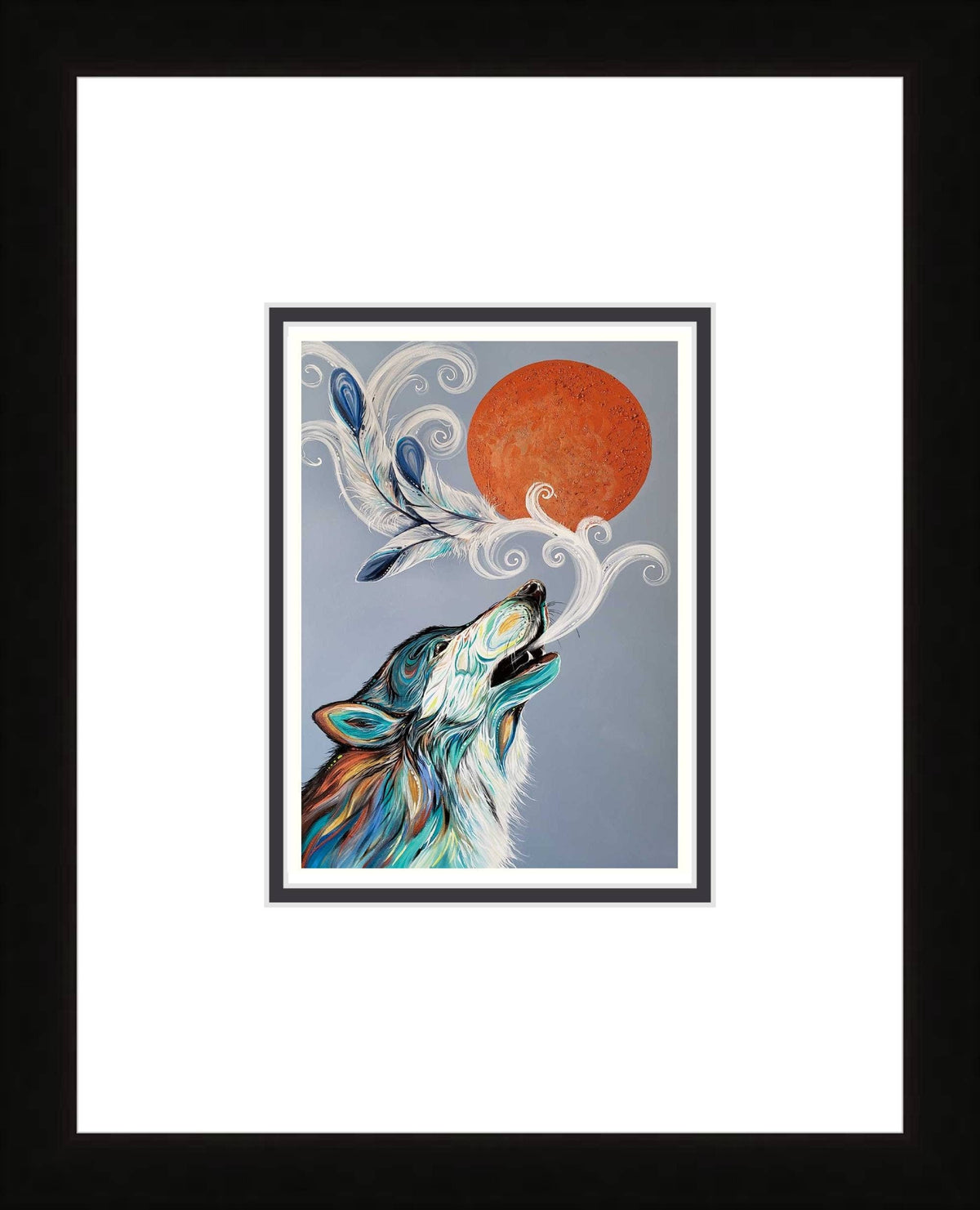 Appel du loup cri par Carla Joseph, estampe d'art autochtone, Premières Nations, Amérindiens, art encadré